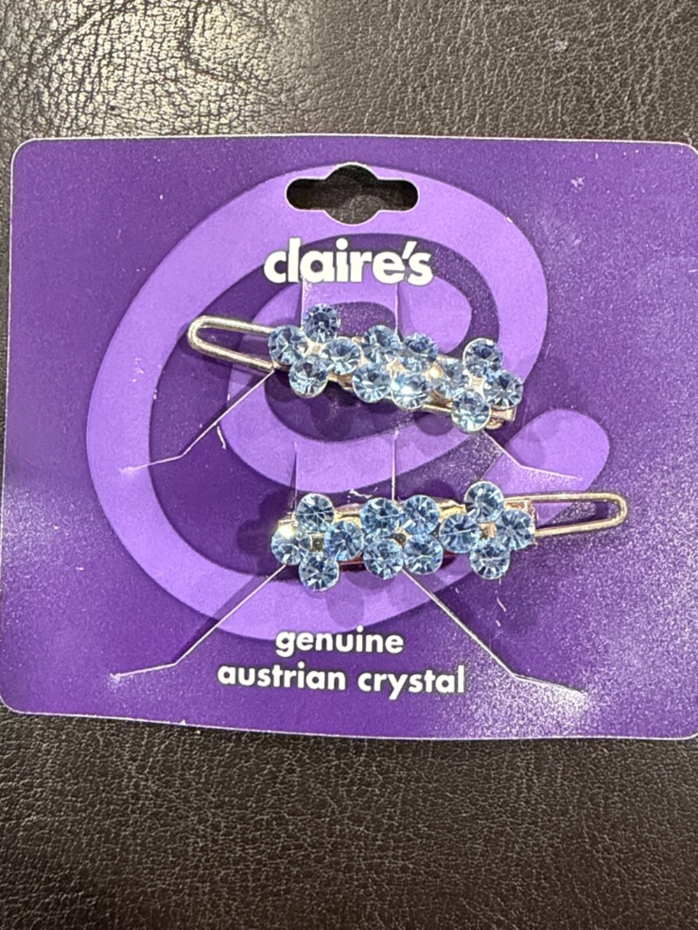 Claire's Light Blue Austrian Crystal Flower Hair Pins - Set of 2 Deadstock Y2K